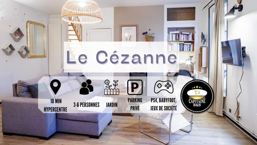 特鲁瓦Le Cézanne - Jardin - Parking - Babyfoot - Centre-ville的客厅里配有沙发和冰淇淋标牌