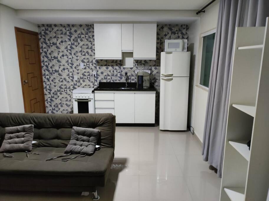 巴西利亚Apartamento encantador 1 Quarto na Candangolândia的带沙发的客厅和厨房
