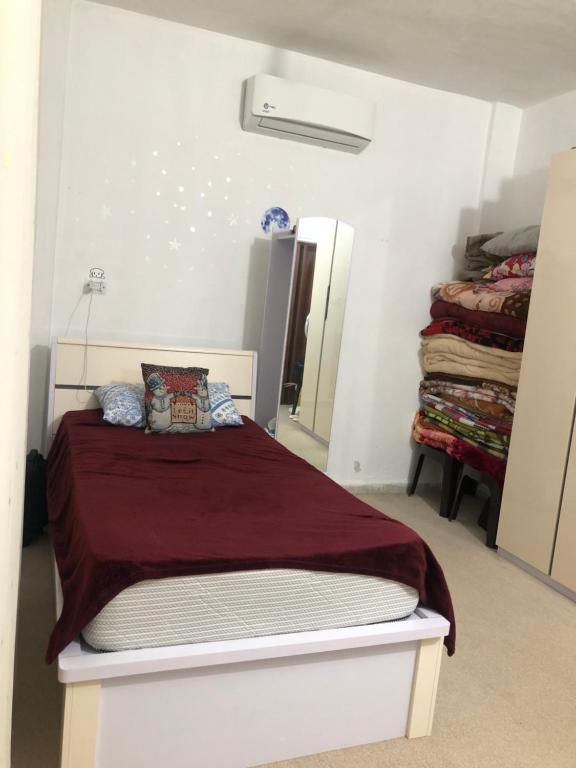 Al Azraq ash ShamālīFamily House的一间卧室配有一张床和镜子