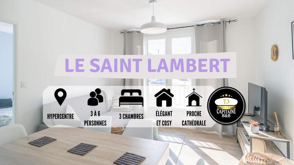 特鲁瓦Le St Lambert Proche Cathédrale Parking gratuit的一间有圣女兰伯特读书标牌的房间