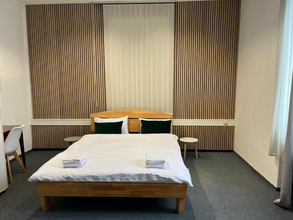 瓦尔茨胡特田根Waldshut Stadt Ferien Wohnung的一间医院间,配有一张床和两把椅子