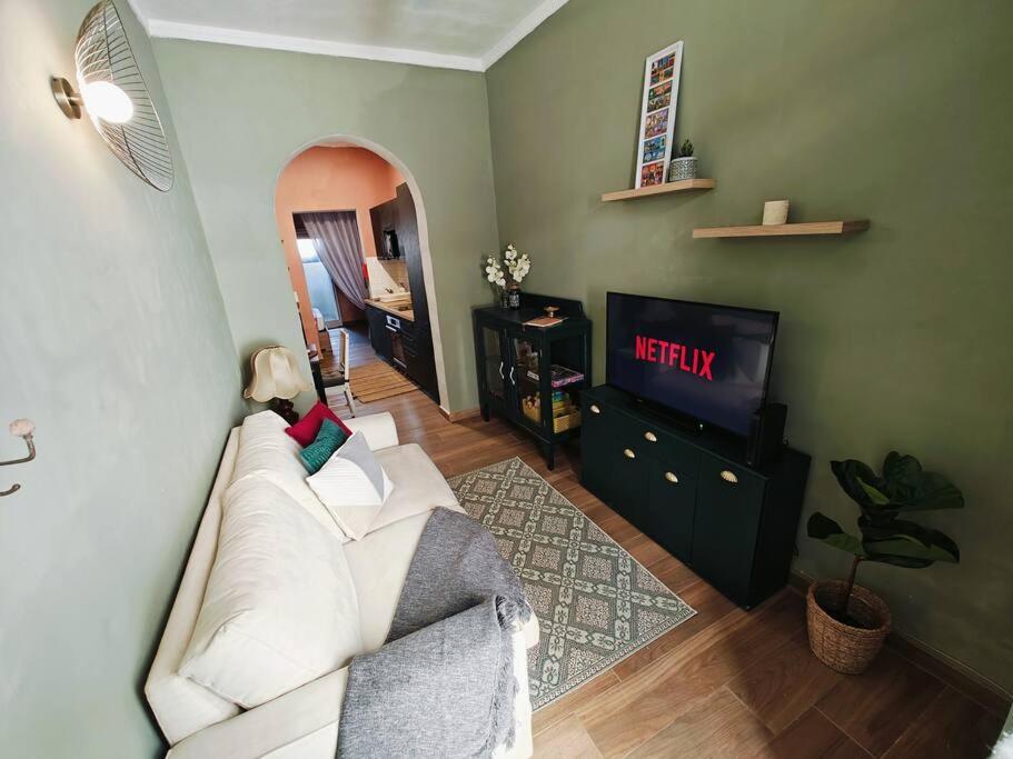 森格莱阿Cosy Apartment in Senglea的客厅配有白色沙发和电视