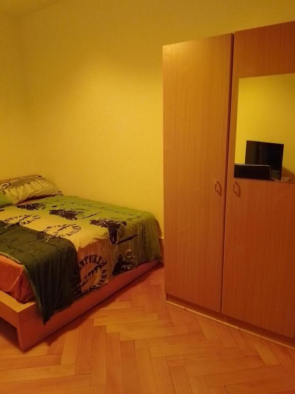 拉绍德封JIMOBA PLACE的一间卧室配有一张床和一个衣柜及一台电视
