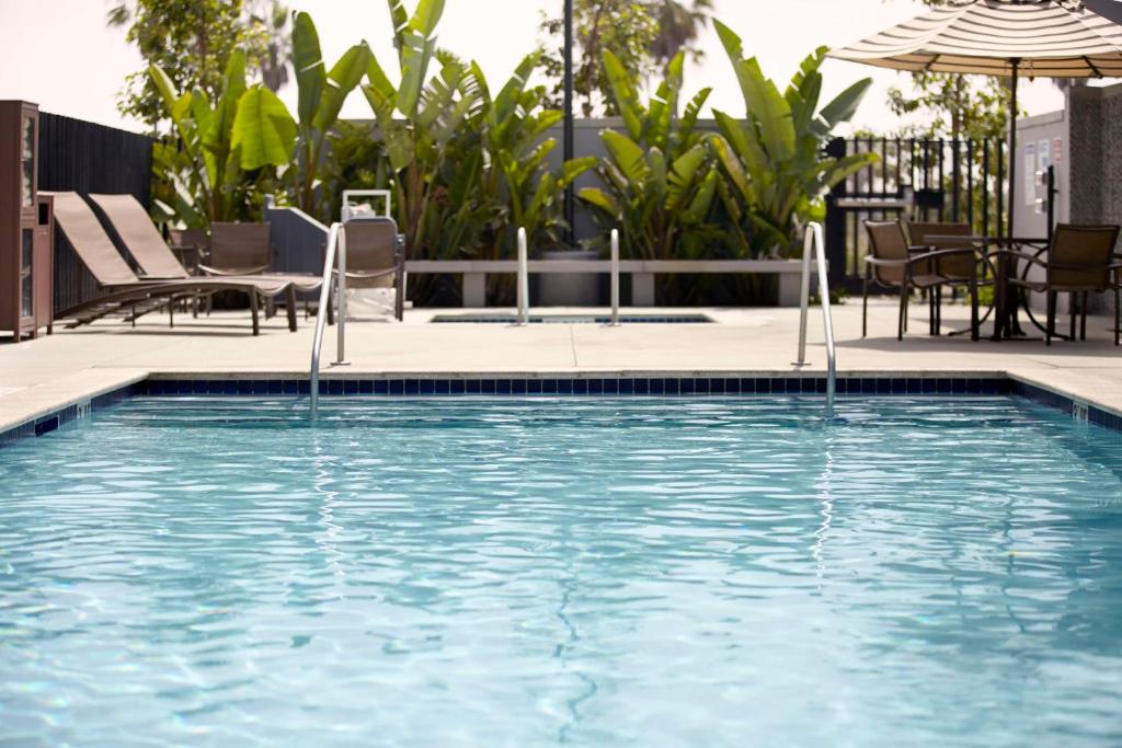 萨拉索塔萨拉索塔凯悦嘉轩酒店/莱克伍德牧场的一个带椅子和遮阳伞的游泳池