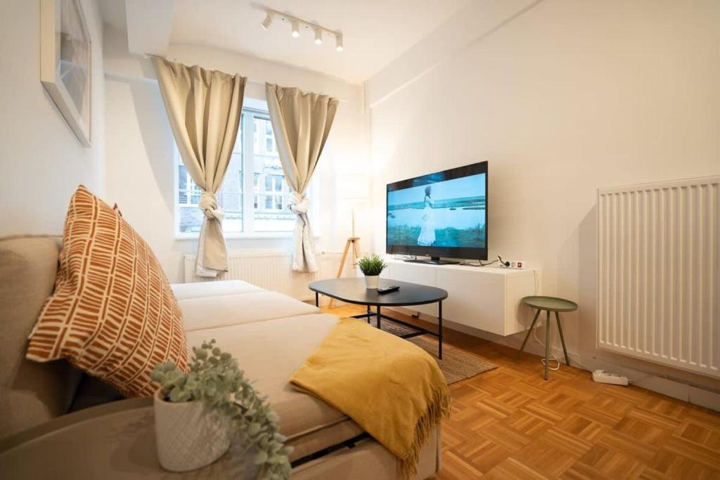汉堡Living in Hamburg City Center的一间带床和电视的客厅