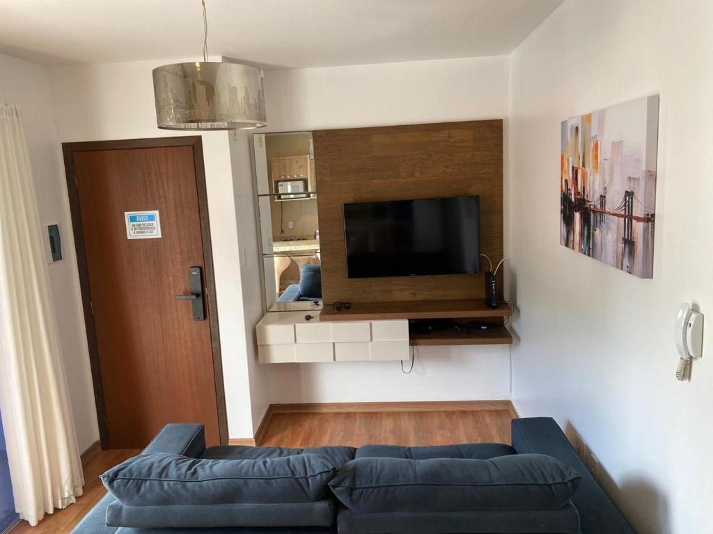 布卢梅瑙Apartamento Inteiro Completo 2 Quartos com AC em Blumenau SC à 10min Vila Germânica的带沙发和平面电视的客厅