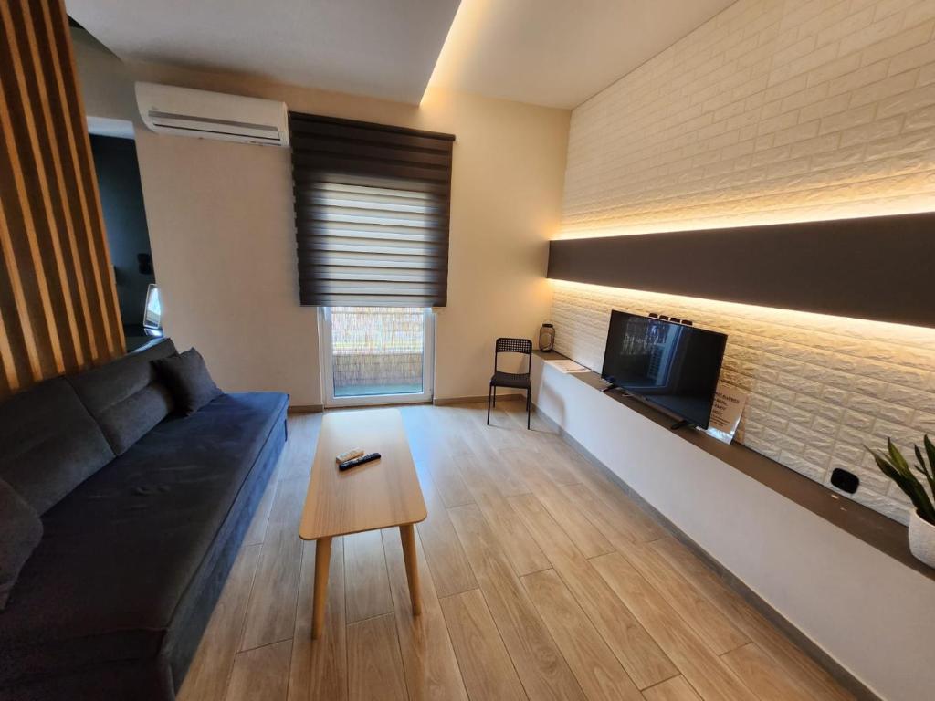 雅典Luxury Apartment Acropolis Syggrou的带沙发和电视的客厅