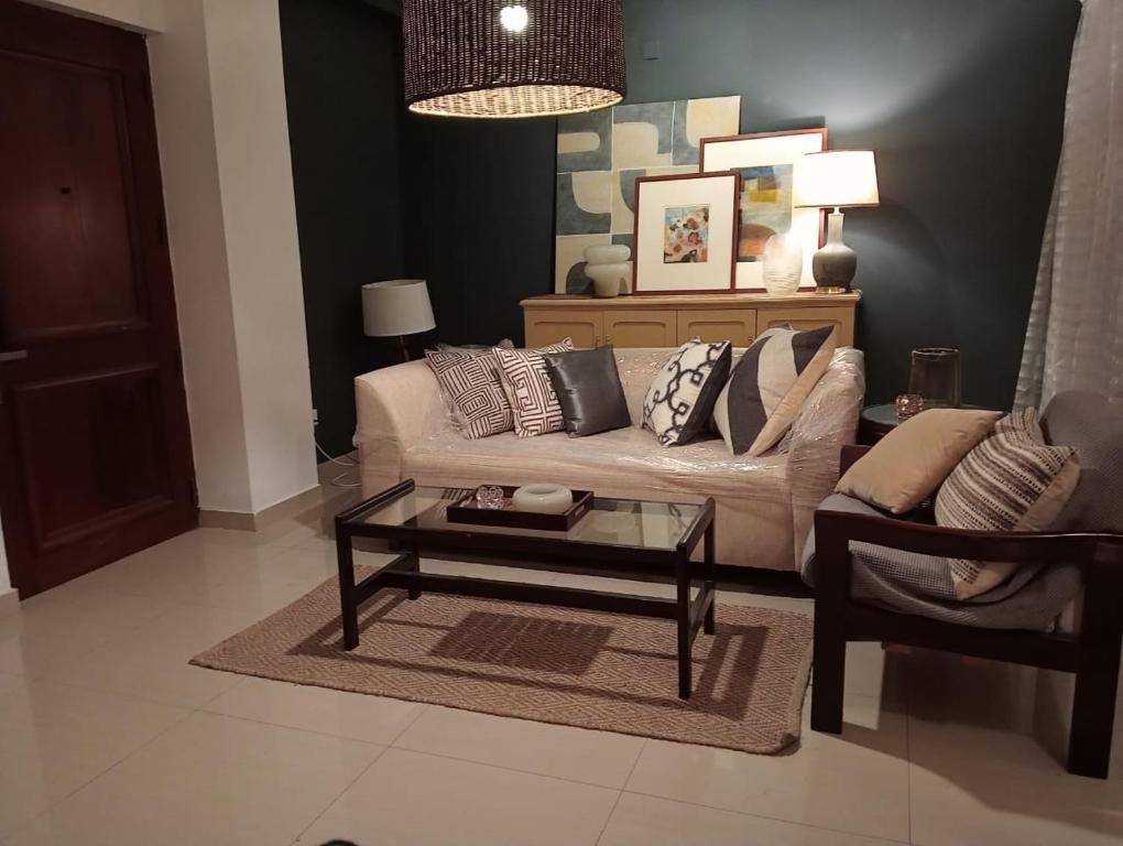 科伦坡Cozy Apartment的带沙发和咖啡桌的客厅