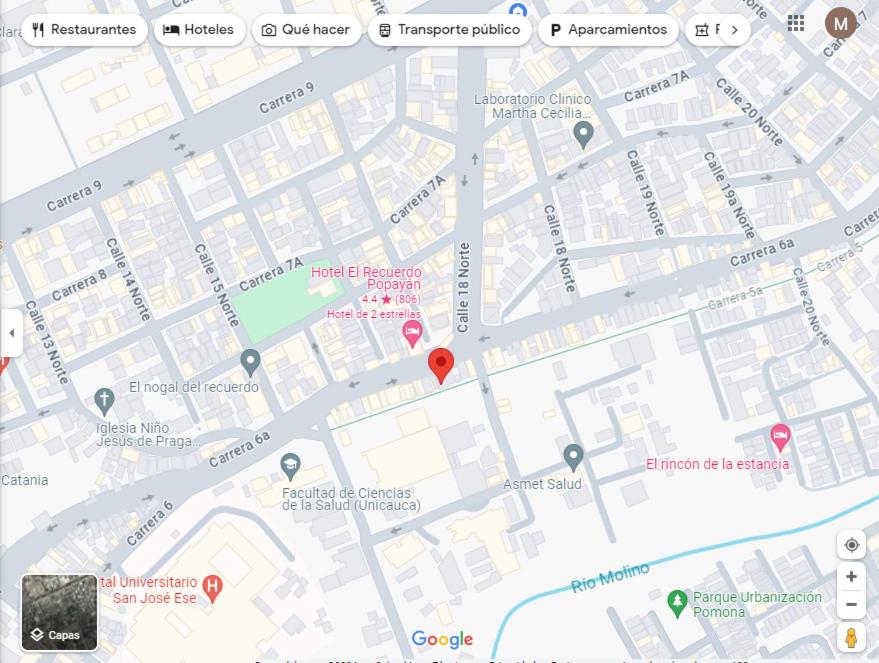 波帕扬EDIFICIO MALU REAL habitaciones y apartaestudios sin cocina的一张带有红色点的城市地图