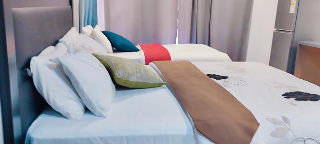 马翁Hilton Bed & Breakfast的客房内的两张床和枕头