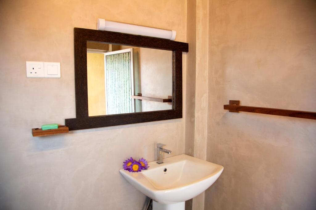 尼甘布Negombo Palace的一间带水槽和镜子的浴室