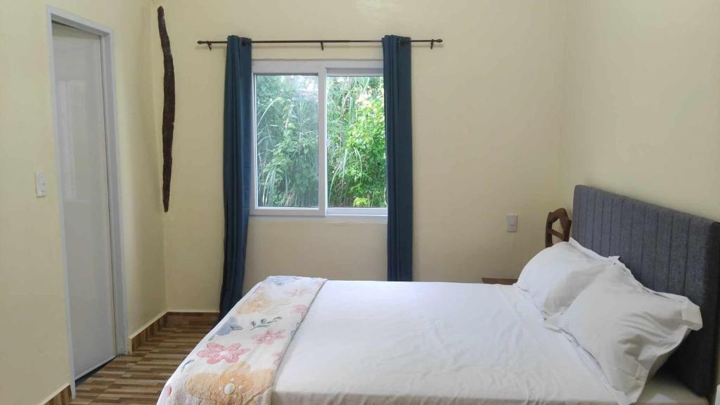 San IsidroWhitesands Beach Resort的一间卧室设有一张大床和窗户