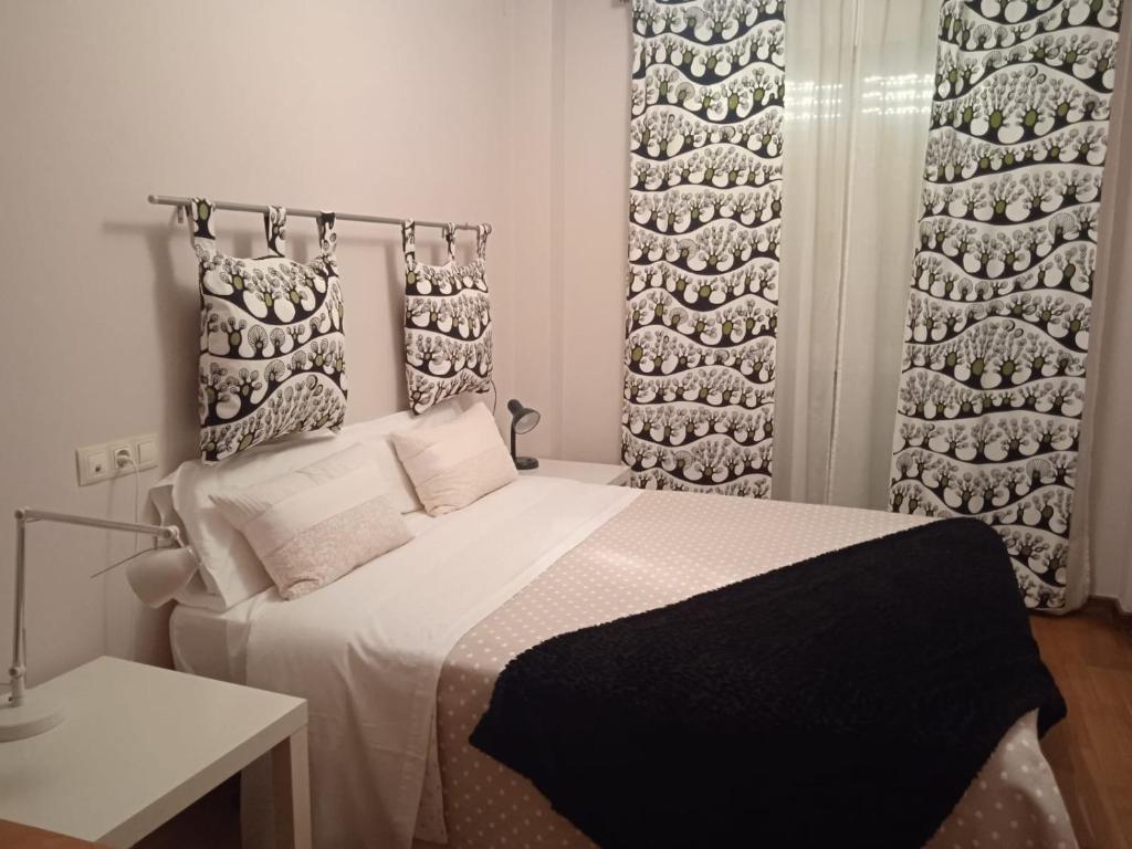 埃斯帕桑特港Espasante - Galicia的一间卧室,卧室内配有床和窗帘