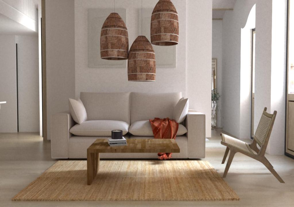 赫罗纳El Refugi de Girona的带沙发和咖啡桌的客厅