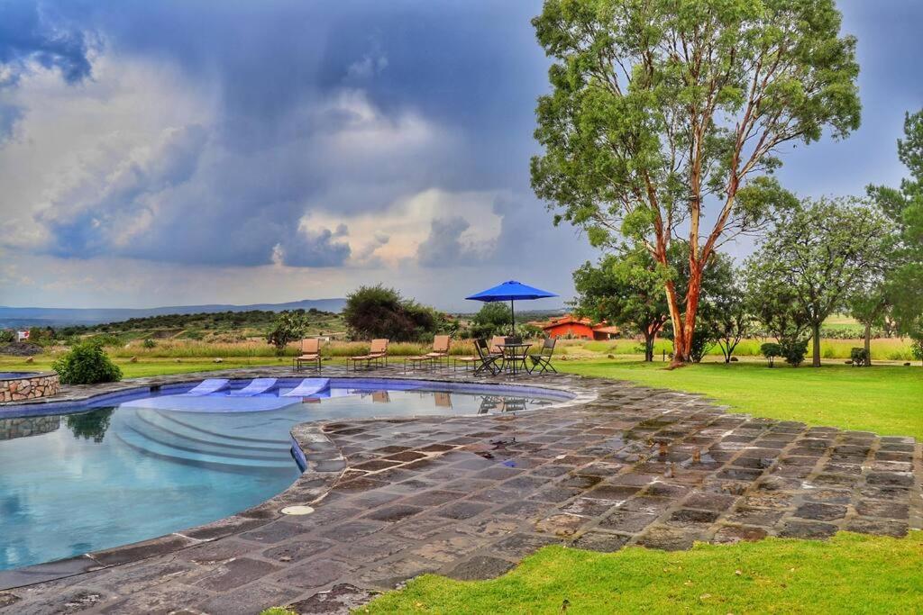 圣米格尔-德阿连德Casa 1 - Beautiful house at San Miguel with pool and views.的一个带椅子和遮阳伞的游泳池