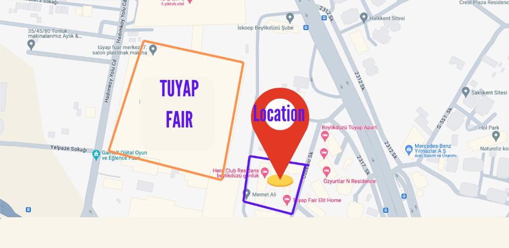 吉拉克FATIH - TUYAP APART'S的带有红色地图针的地图