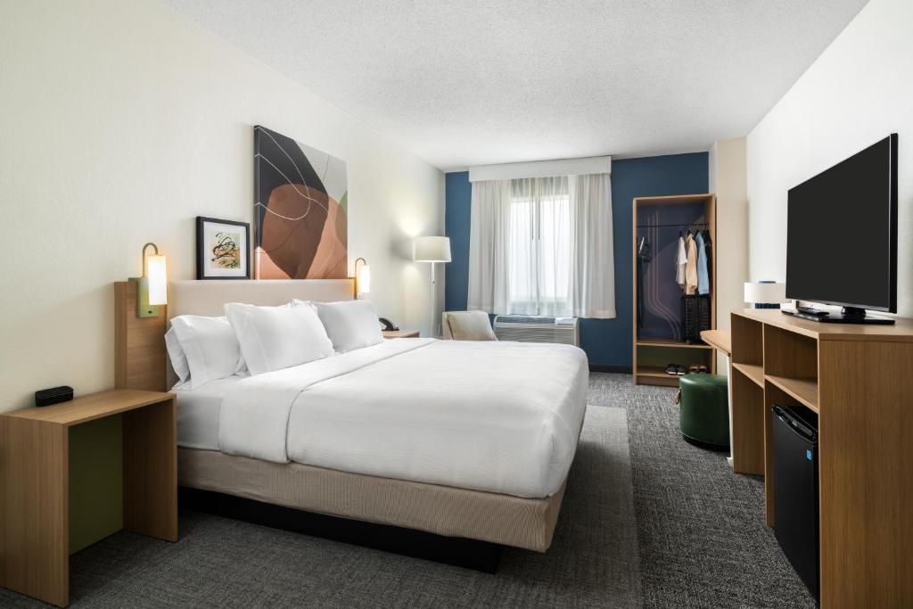 萨凡纳Spark by Hilton Savannah Airport的配有一张床和一台平面电视的酒店客房