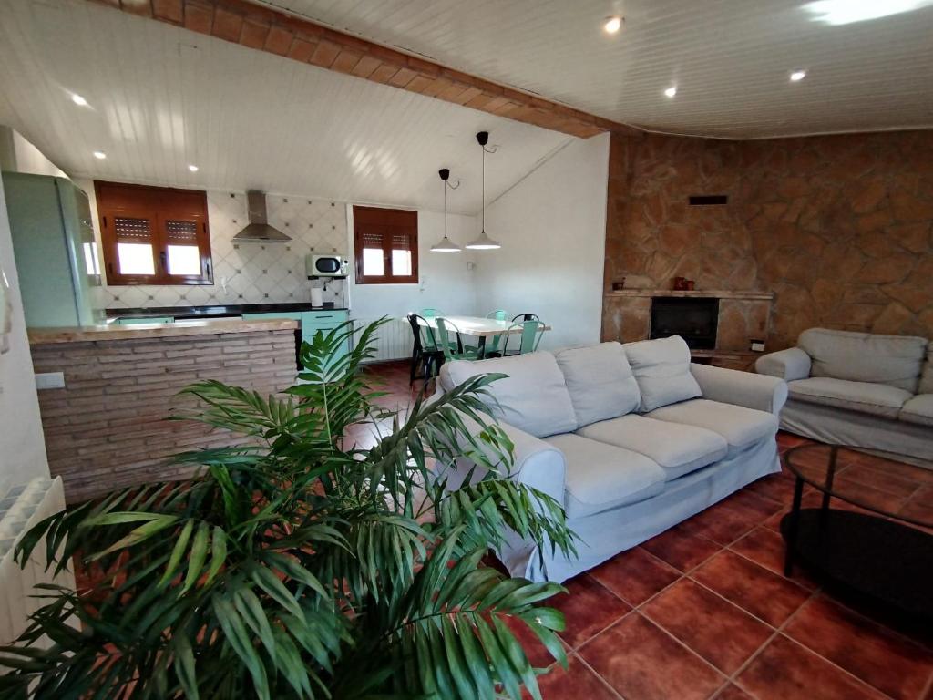 勃朗峰ROS RURAL Cal Ros的一间带白色沙发的客厅和一间厨房