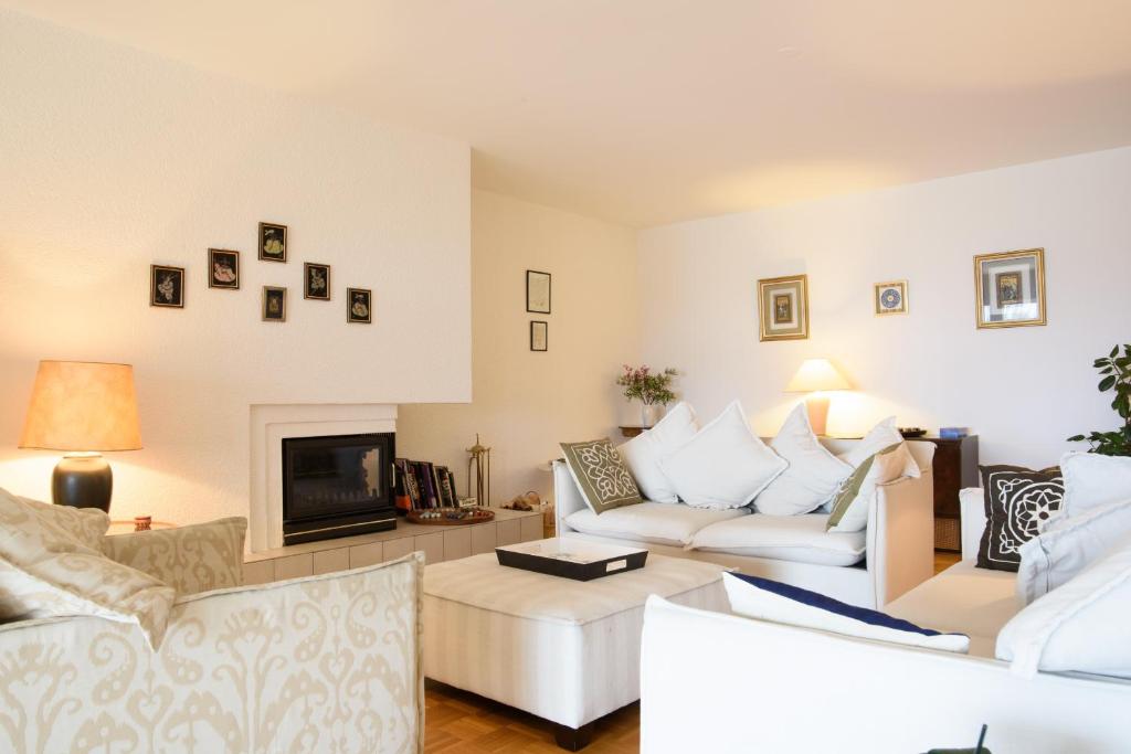 日内瓦Tourelle 2 - Spacieux appartement dans le centre de Genève的客厅配有白色沙发和壁炉