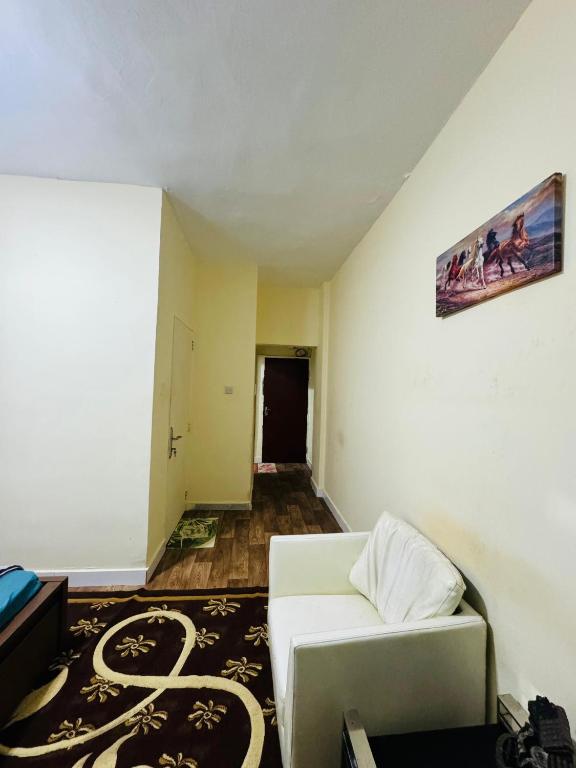阿布扎比Dream Studio Room/Abu-Dhabi的客厅配有白色沙发和地毯。