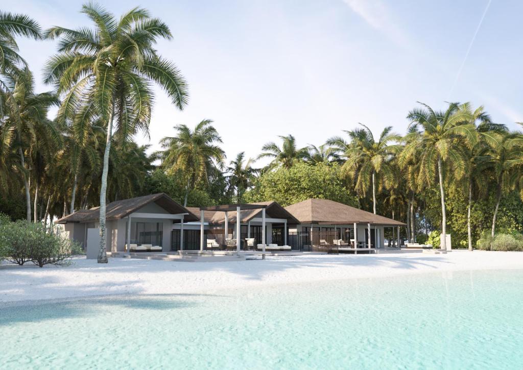 马米基里Villa Haven Maldives Resort的棕榈树热带海滩上的度假村