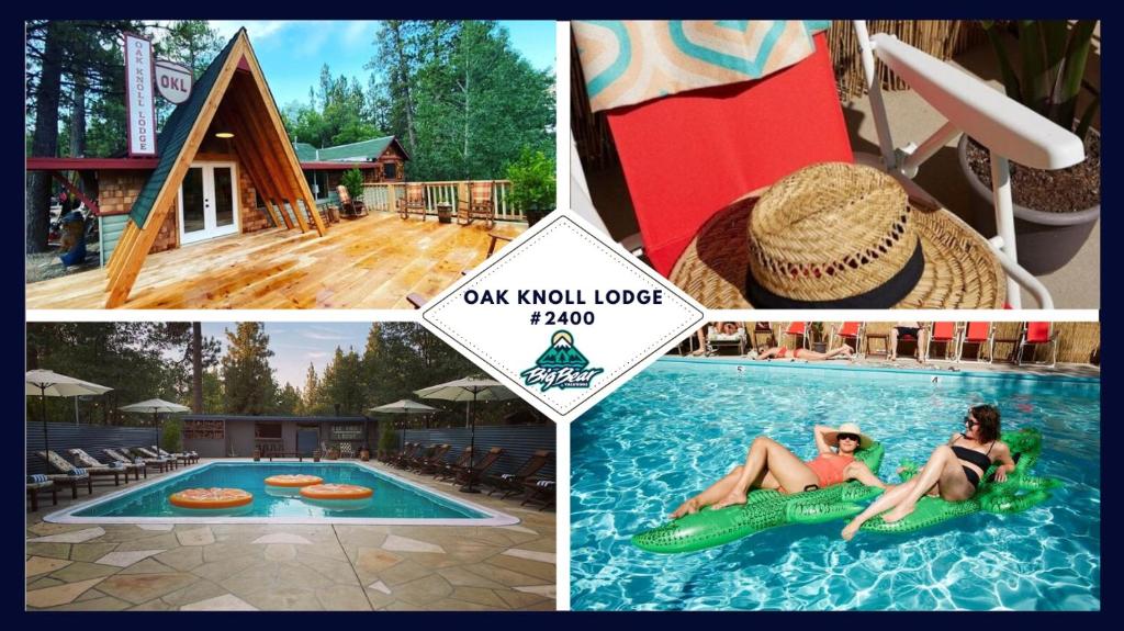 大熊湖2400-Oak Knoll Lodge cabin的度假村游泳池的照片拼凑而成
