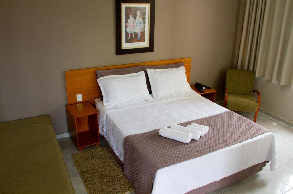帕苏斯总统酒店的一间卧室配有一张带两条白色毛巾的床