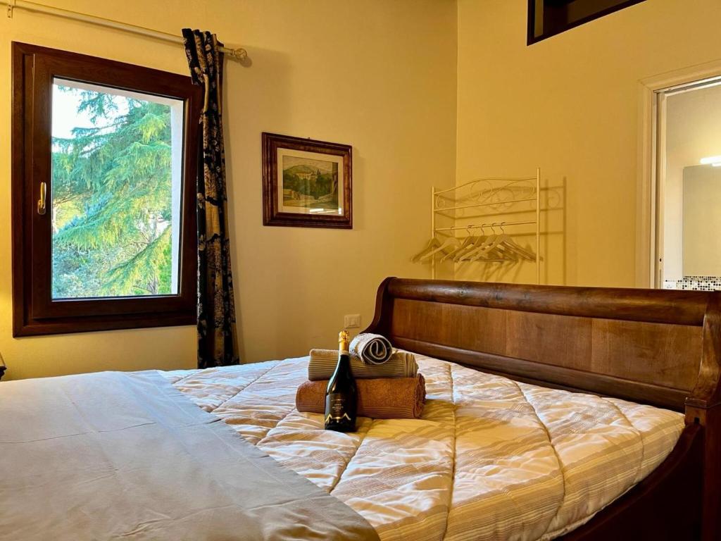 锡耶纳Casale Collecchio Siena的一间卧室配有一张带窗户的床