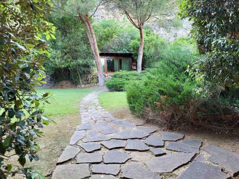 波尔图·埃尔科莱Lo Chalet d'Argento的花园中的石头路,后面有房子