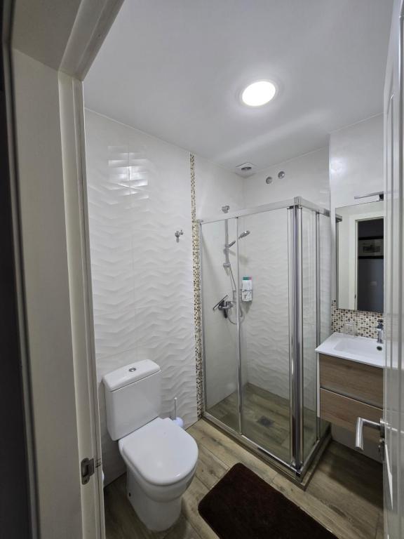 蒂约那Mi Rincon en La Pedrera的浴室配有卫生间、淋浴和盥洗盆。