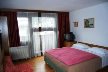 摩德纳迪-坎皮格里奥Campiglio Monolocale Cima Tosa的一间卧室配有一张床,并在一间客房内配有电视。