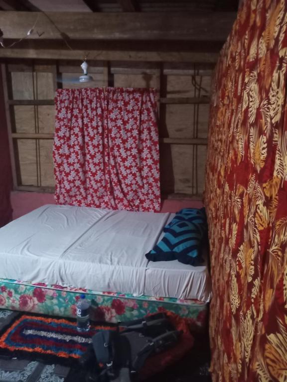 劳托卡Lusis Homestay的床上的窗帘和摄像机