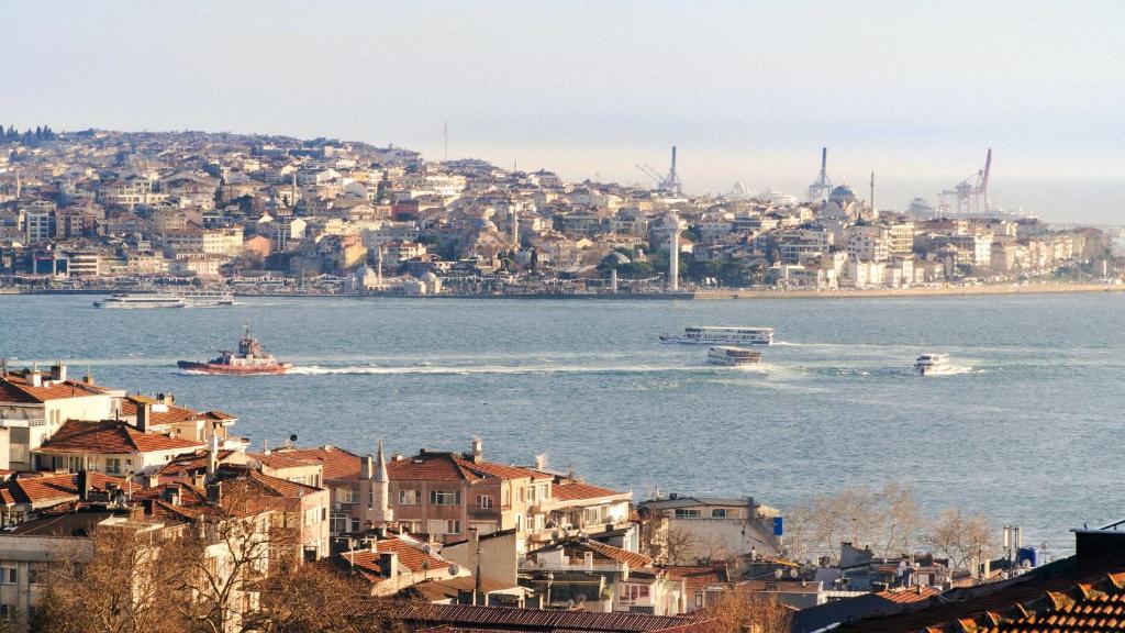 伊斯坦布尔Cheya Besiktas Istanbul City Center Hotel & Suites - Special Category的享有城市和水域的美景,设有船只