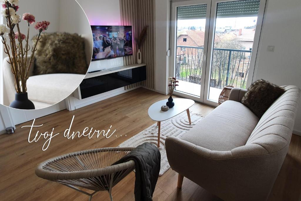 ŽiviniceWest Wing - Apartmani Živinice的带沙发和电视的客厅