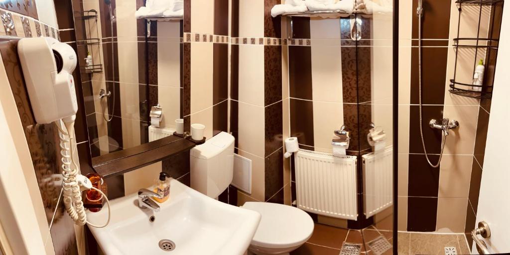 布加勒斯特Hotel Zava Boutique Central的一间带卫生间和水槽的浴室