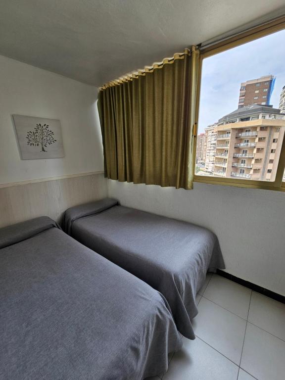 贝尼多姆玛丽亚维多利亚公寓的酒店客房设有两张床和窗户。