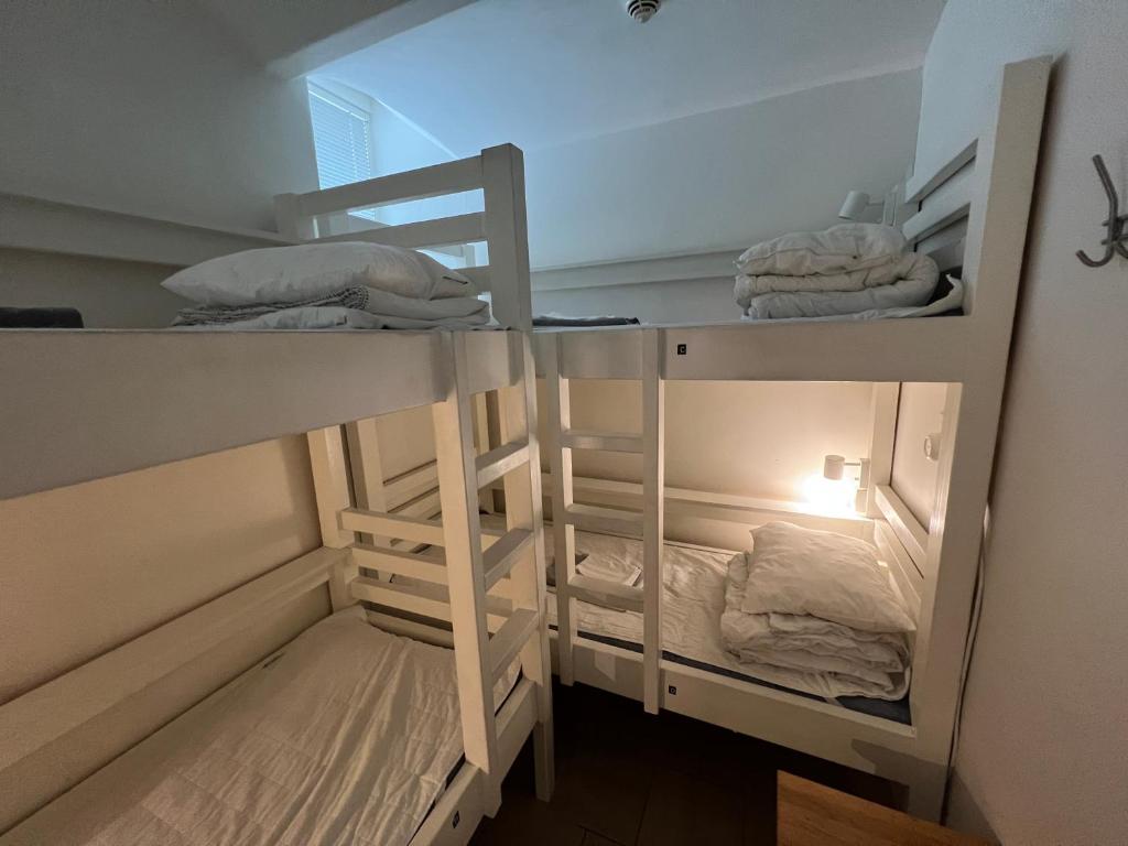 斯德哥尔摩达拉加谭旅馆的带梯子的客房内的两张双层床