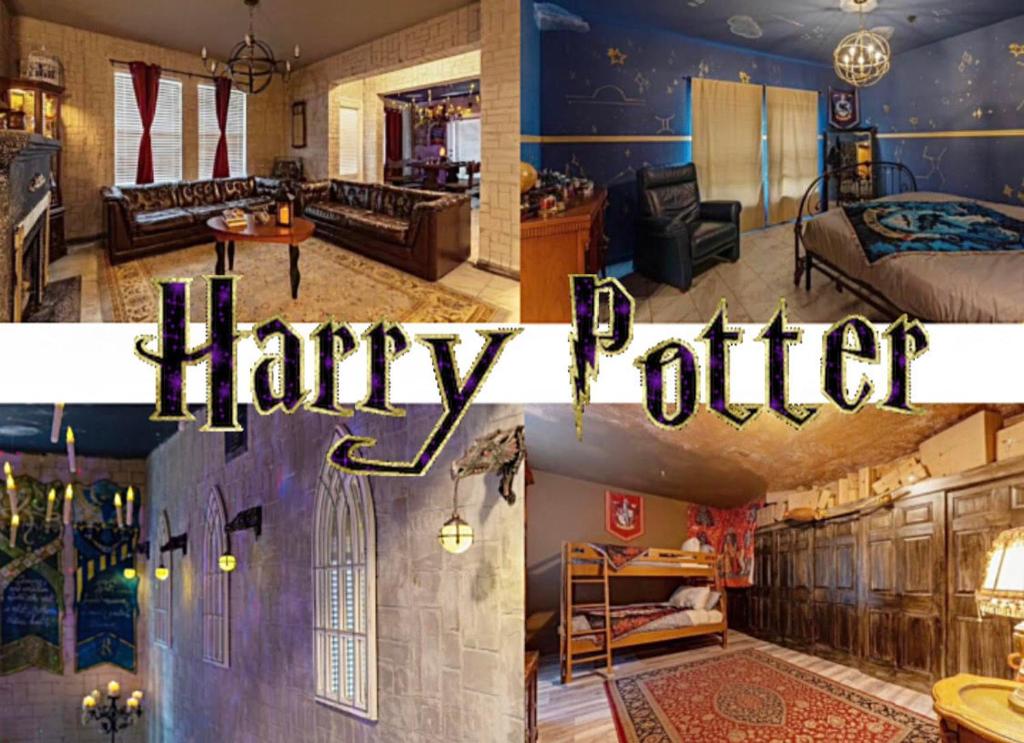 基西米Stay at Hogwarts Harry Potter's Home, Free Parking, Pets Allowed的客厅的拼贴画,客厅里设有陶器卧室