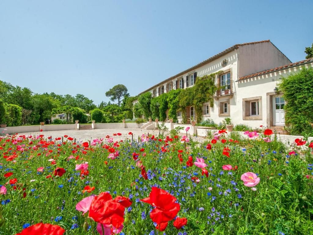 蒙特利尔Manoir de Montréal的建筑物前的花田