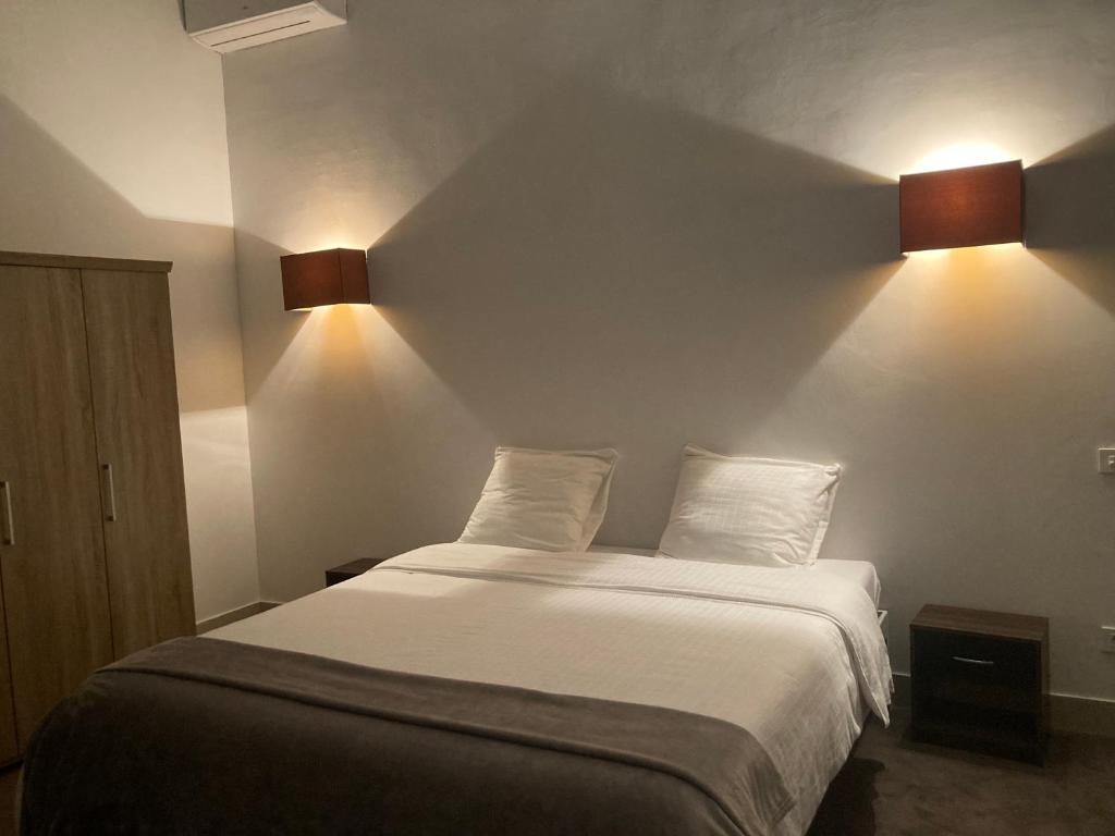 奥德纳尔德De Rantere的墙上有两盏灯的房间的一张床位