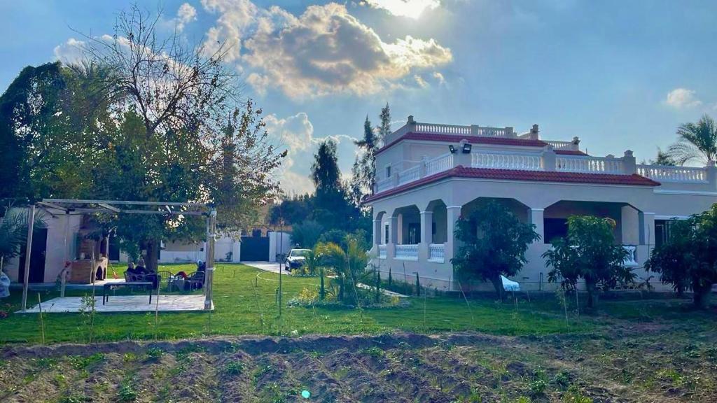伊斯梅利亚4-BRS Entire FarmHouse in Ismailia lGreen Paradise的草地上的一个白色大房子