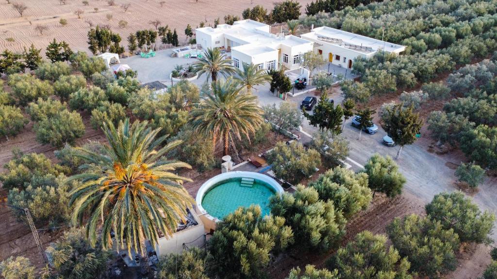 斯法克斯Gîte Feki的享有带游泳池和树木的别墅的空中景致