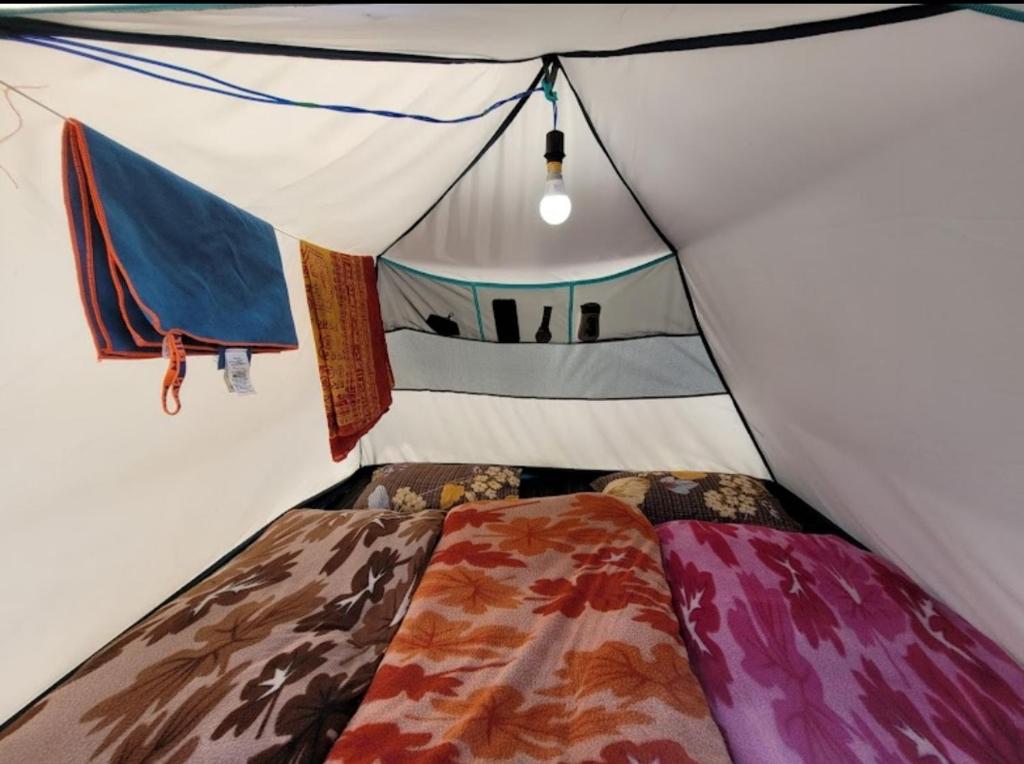 KedārnāthRajwan peradise tents的帐篷内的一个床位房间