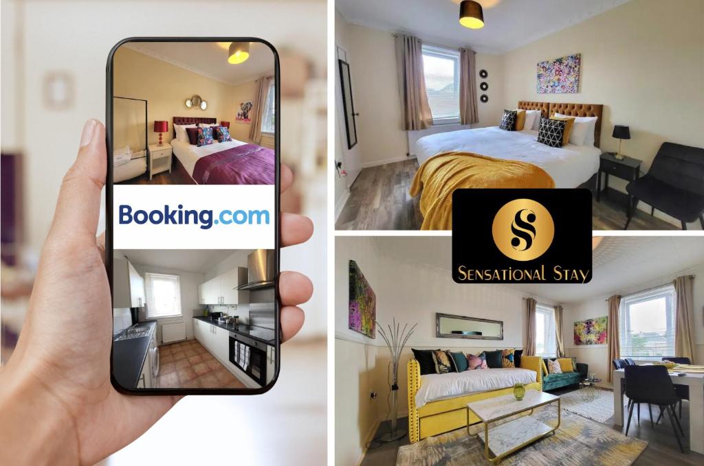 爱丁堡4 Bedrooms Apartment By Sensational Stay Short Lets & Serviced Accommodation的拍酒店房间照片的人