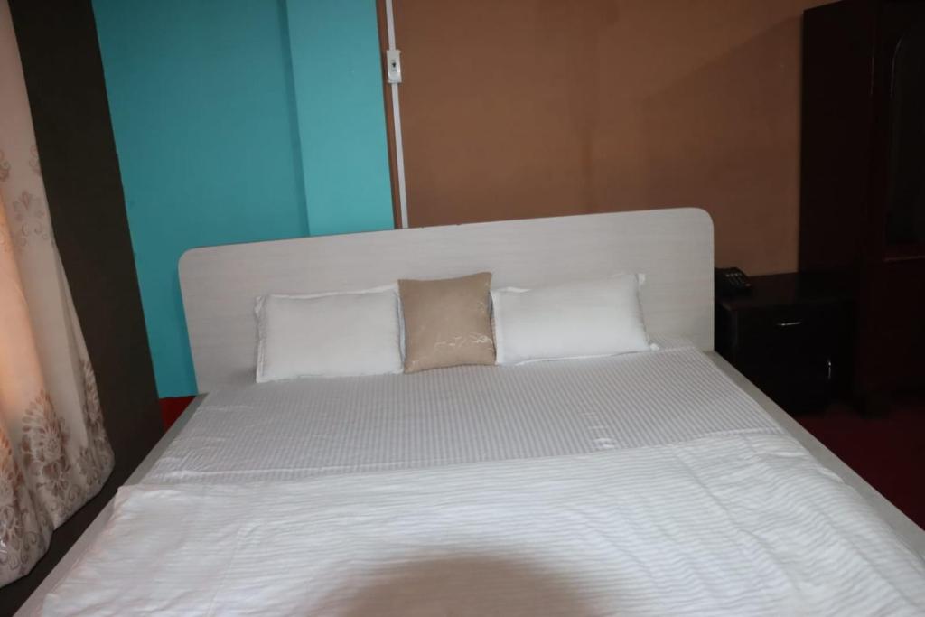 KakarvittaHoliday Inn的一张白色的床,上面有两个枕头