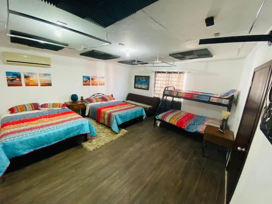 佩尼亚斯科港Casa La Negra的一间带两张床和一张沙发的卧室