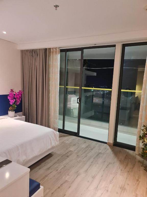 绥和市CH kHACH SAN TUY HOA PHU YEN APEC的酒店客房设有一张床和一个大窗户