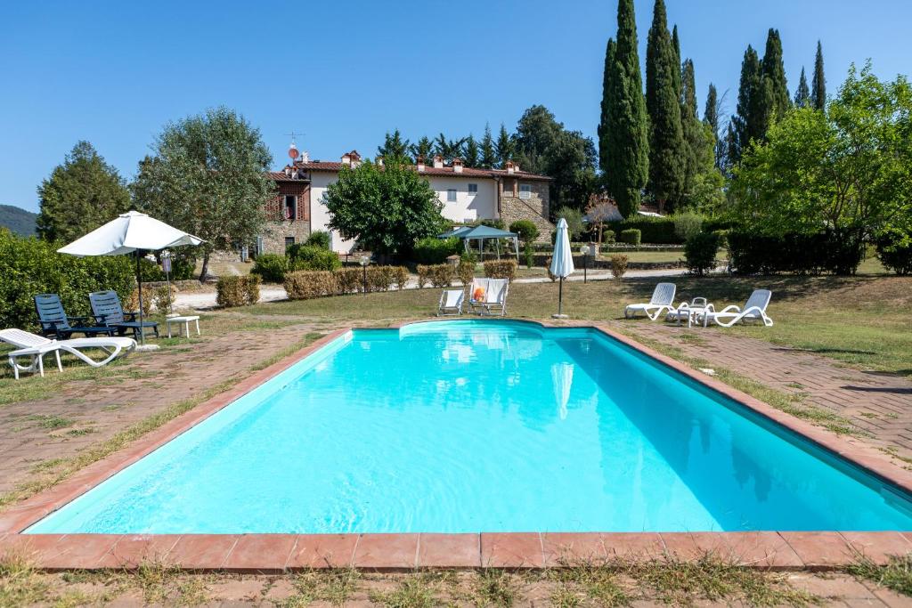 基安蒂格雷夫Casa le Capanne的别墅前的游泳池