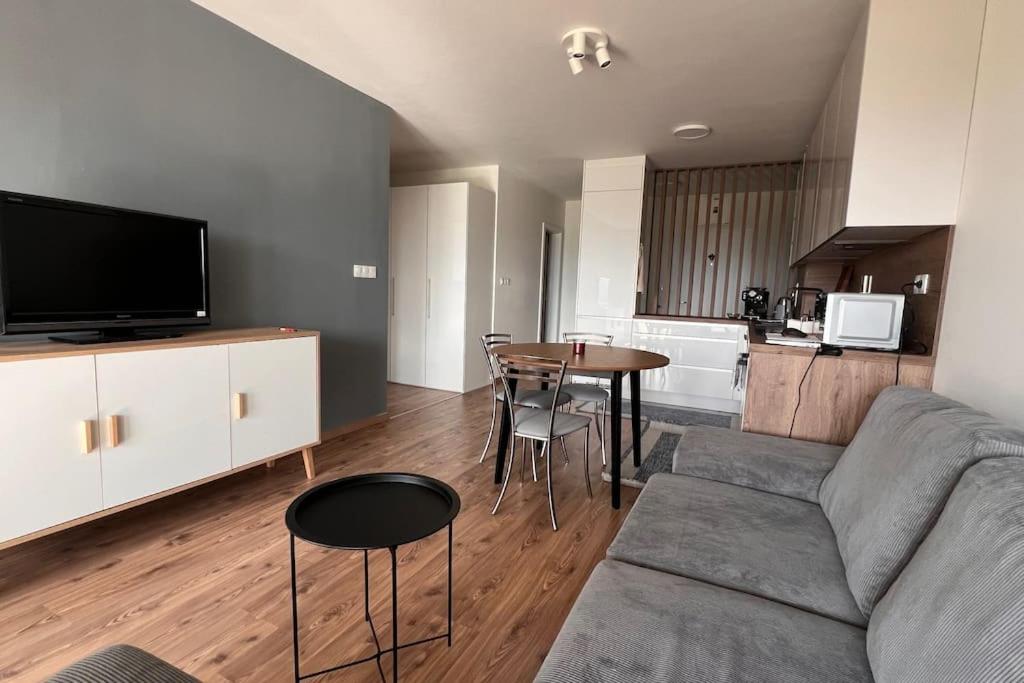 Prievoz2 room Apartment, terrace, new building Moruše的客厅配有沙发和桌椅