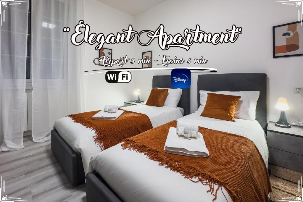 热那亚[Elegant Apartment] Airport 5min • A/C • Disney+的两张床位,房间标有紧急公寓的标志